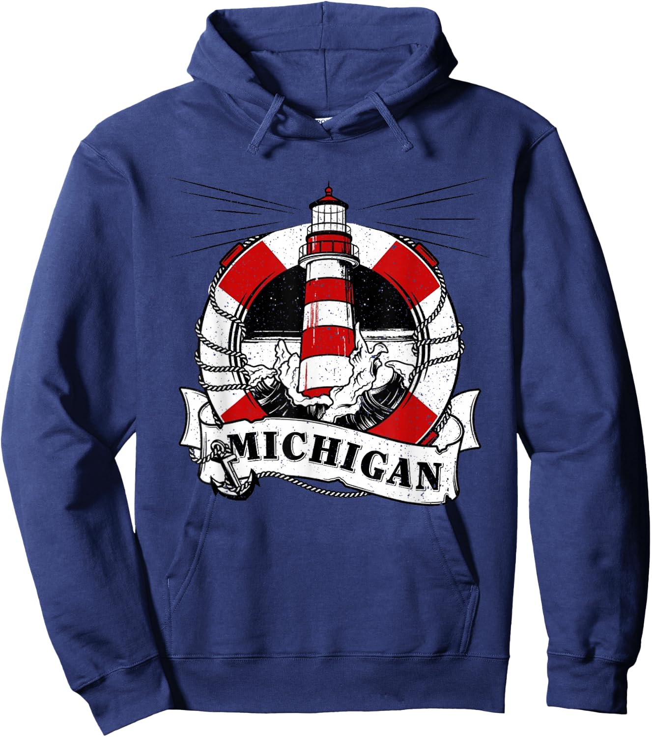 Vintage Michigan Great Lakes Lighthouse Travel Souvenir Hoodie - Hoodie | Navy