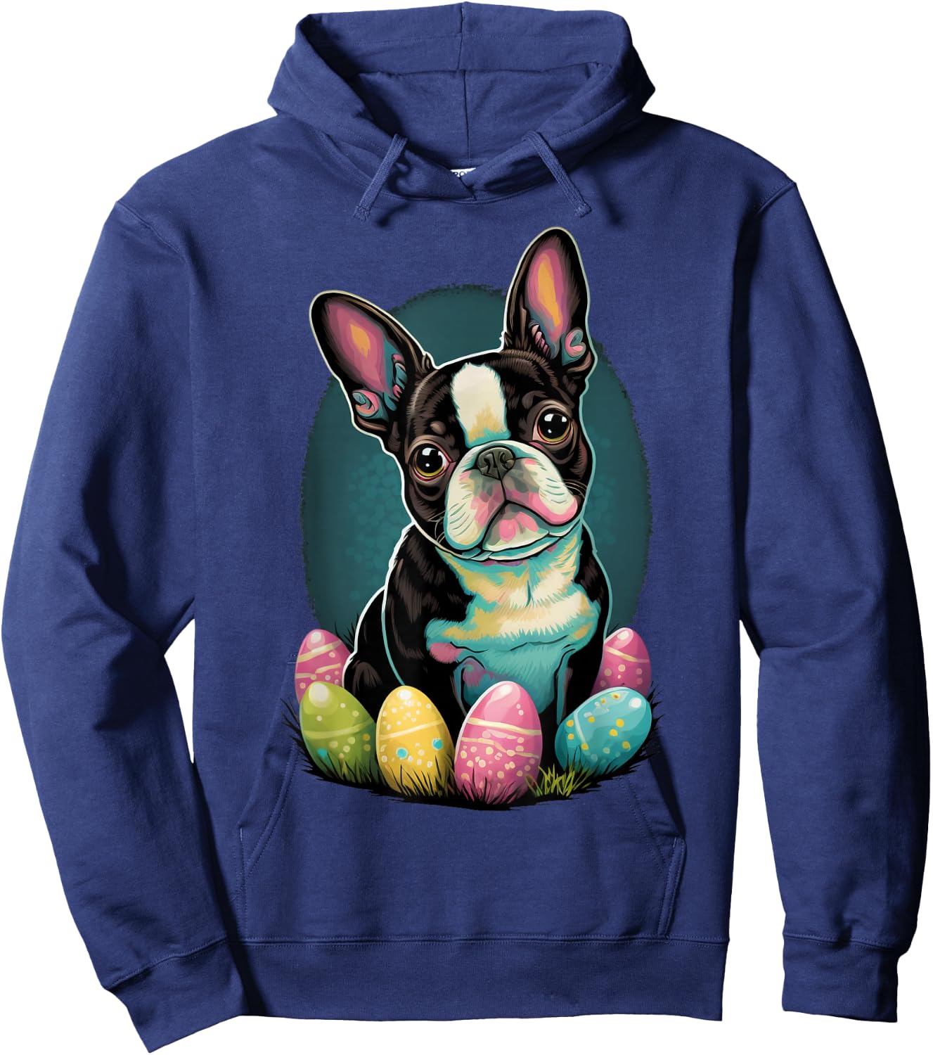 Easter Boston Terrier Bunny Eggs Dog Easter Boston Terrier Women Kids Hoodie - Hoodie | Navy