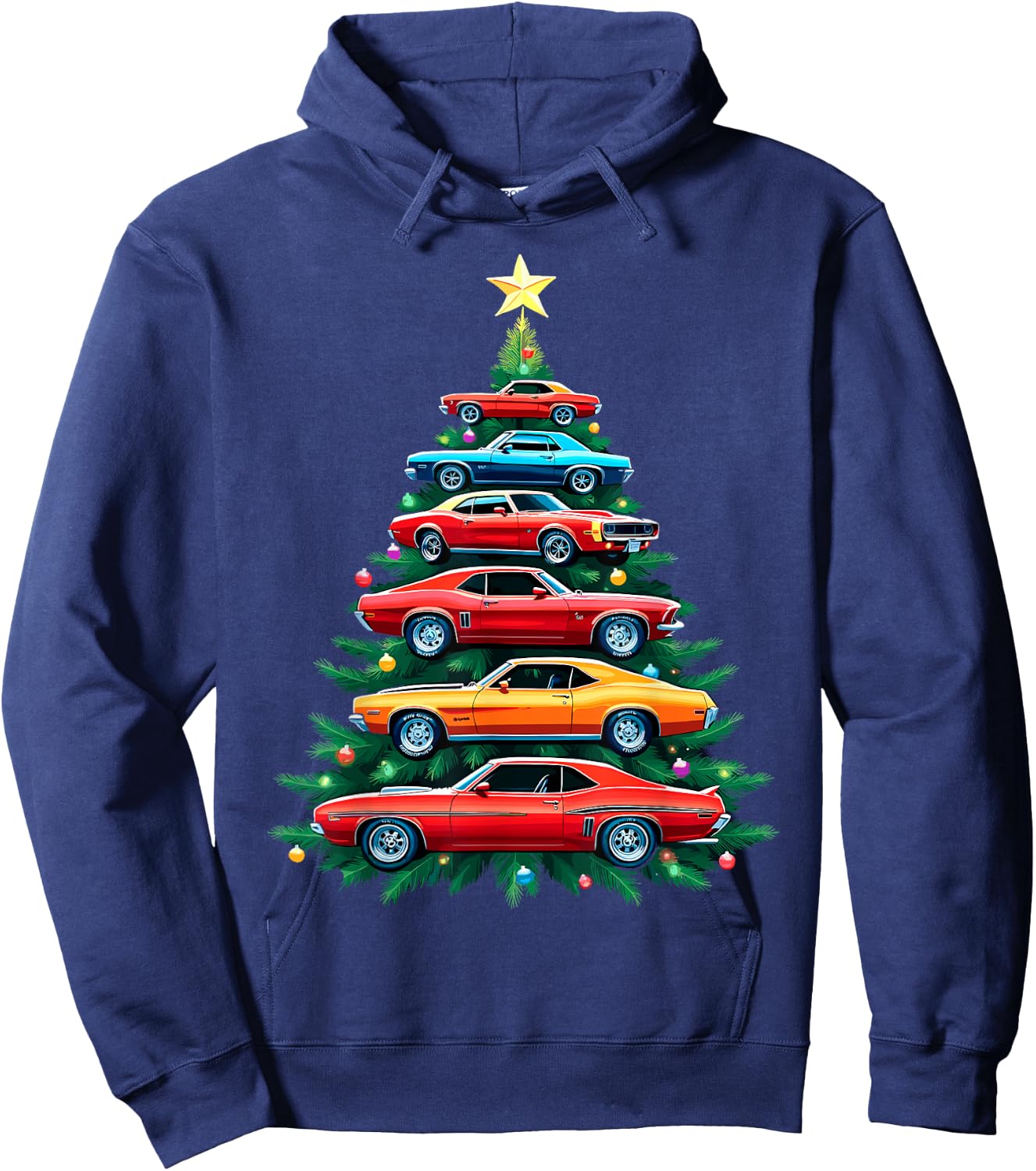 Vintage Retro Car Christmas Tree Xmas Holidays New Year Hoodie - Hoodie | Navy