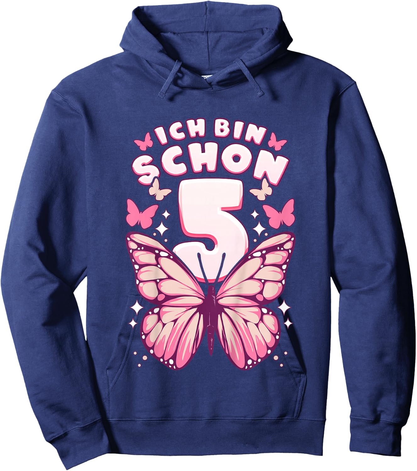 Geburtstag Mädchen 5 Jahre, Schmetterlinge und Nummer 5 Hoodie - Hoodie | Navy