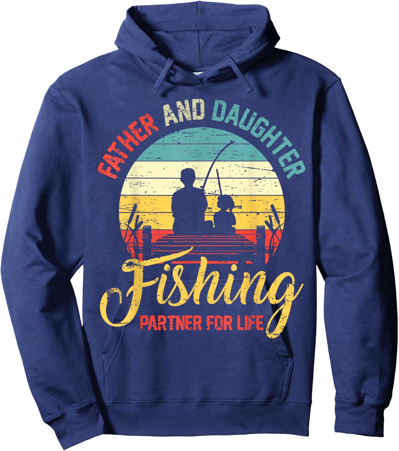 Father Daughter Fishing Partner for Life Retro Matching Dad Hoodie - Hoodie | Navy