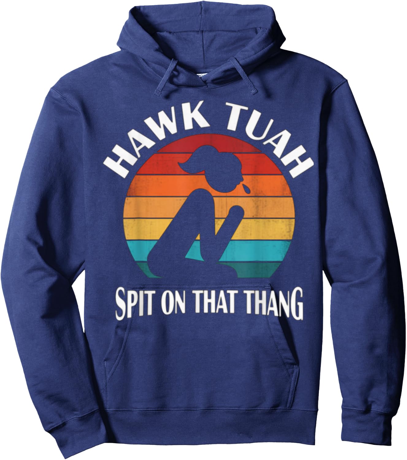 Hawk Tuah Retro Sunset Design Hoodie - Hoodie | Navy