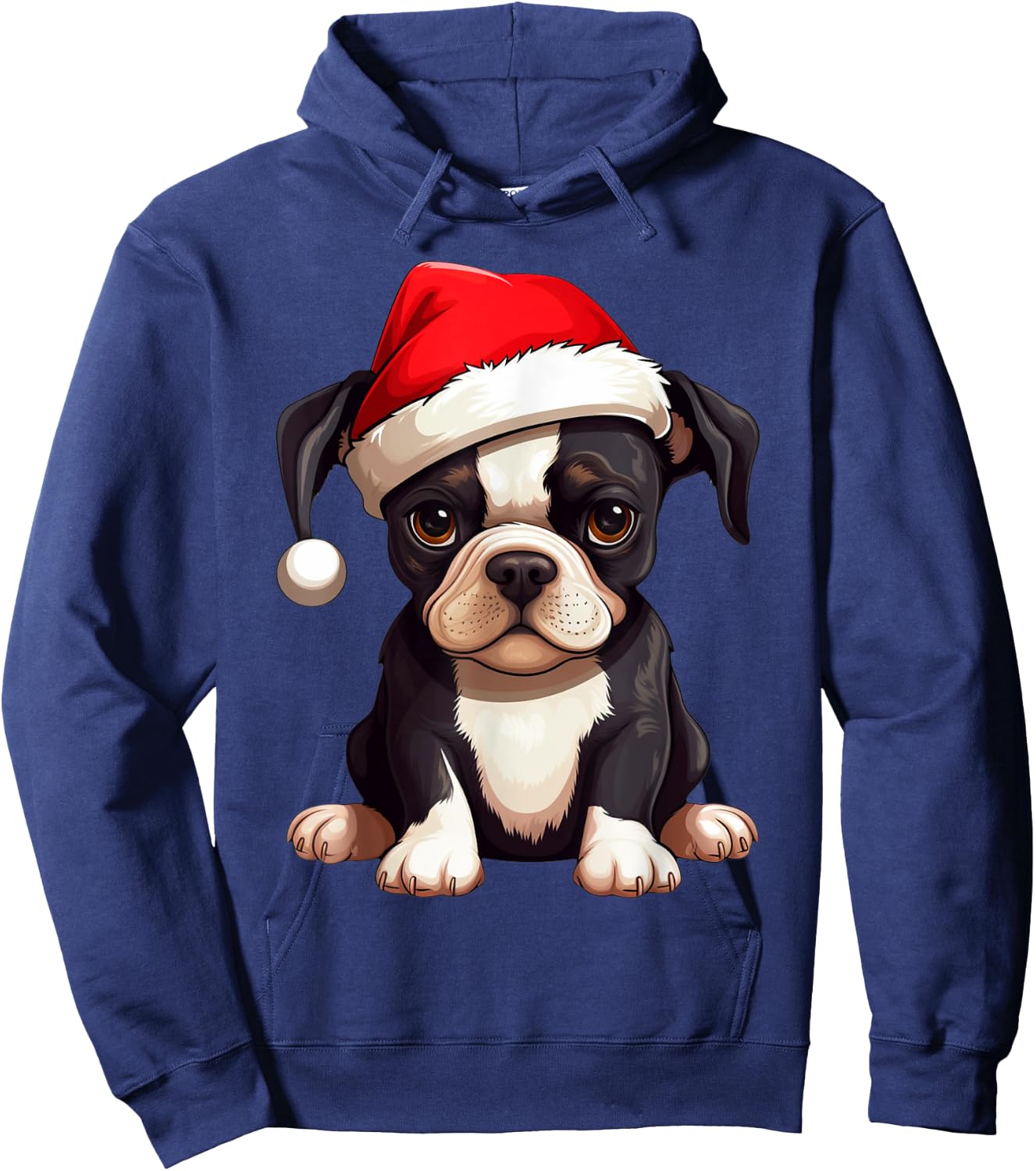 Christmas Boston Terrier Dog Santa Hat Funny Xmas Kids Hoodie - Hoodie | Navy