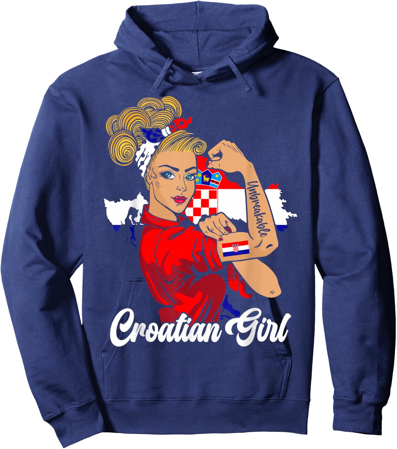Kroatische Mädchen Kroatische Flagge Distressed Flag Woman Patriot Hoodie - Hoodie | Navy