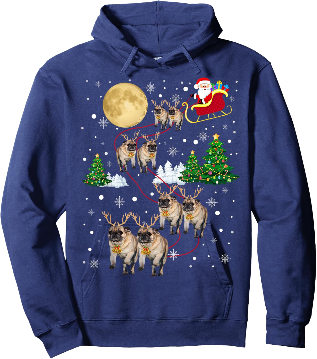 Pug Dogs Tree Christmas Sweater Xmas Pet Animal Dog Gifts Men Women Kids Hoodie - Hoodie | Navy