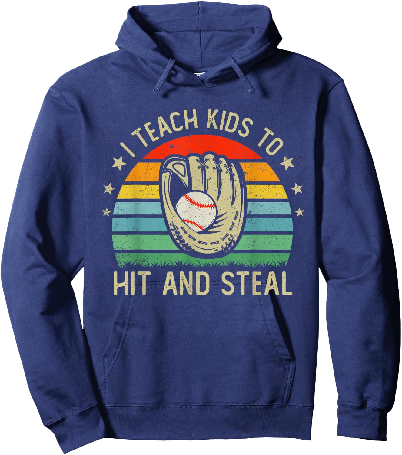 I Teach Kids To Hit And Steal Funny Vintage Baseball Coach Hoodie - Hoodie | Navy