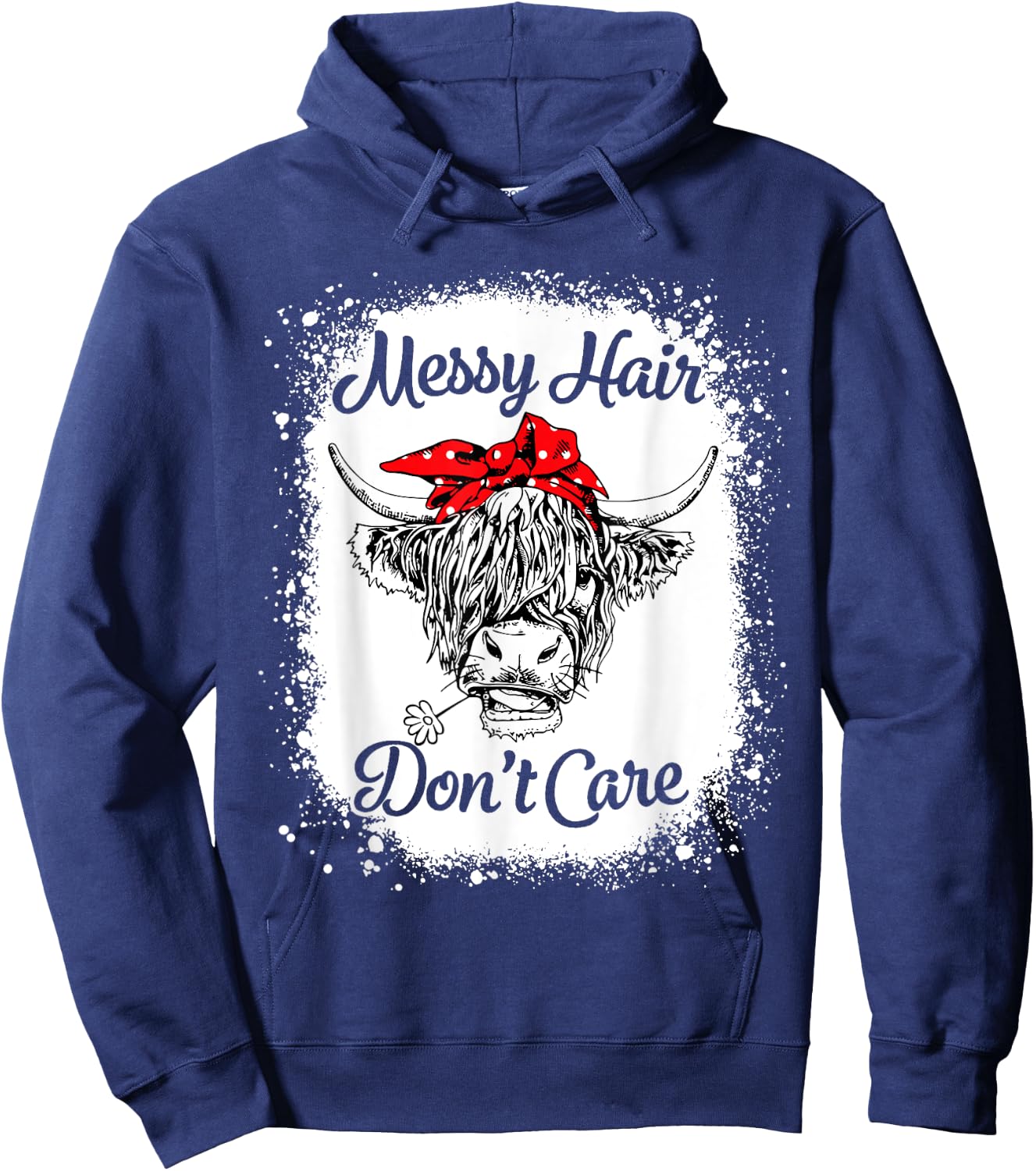 Bleached Highland Cow Cattle Bandana Messy Hair Don't Care Hoodie - Hoodie | Navy