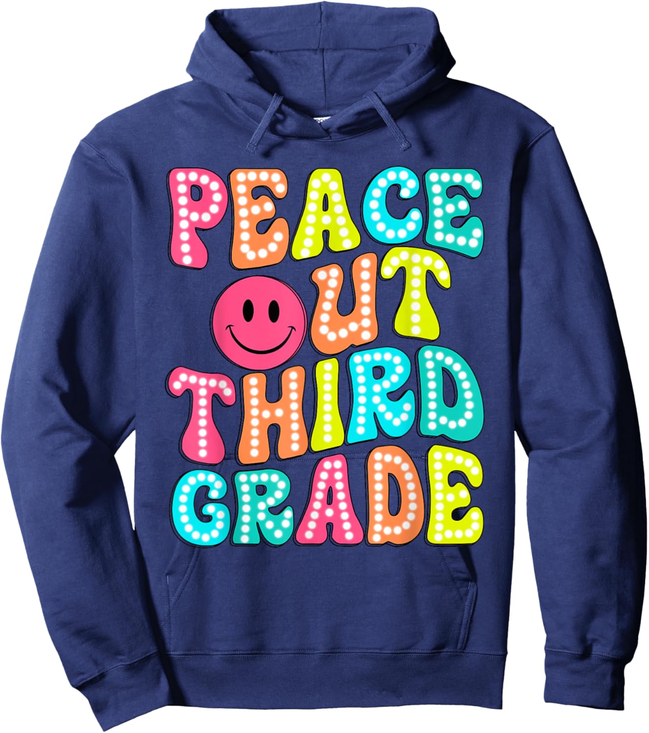 Peace Out Third Grade Happy Last Day Of School Groovy Retro Hoodie - Hoodie | Navy