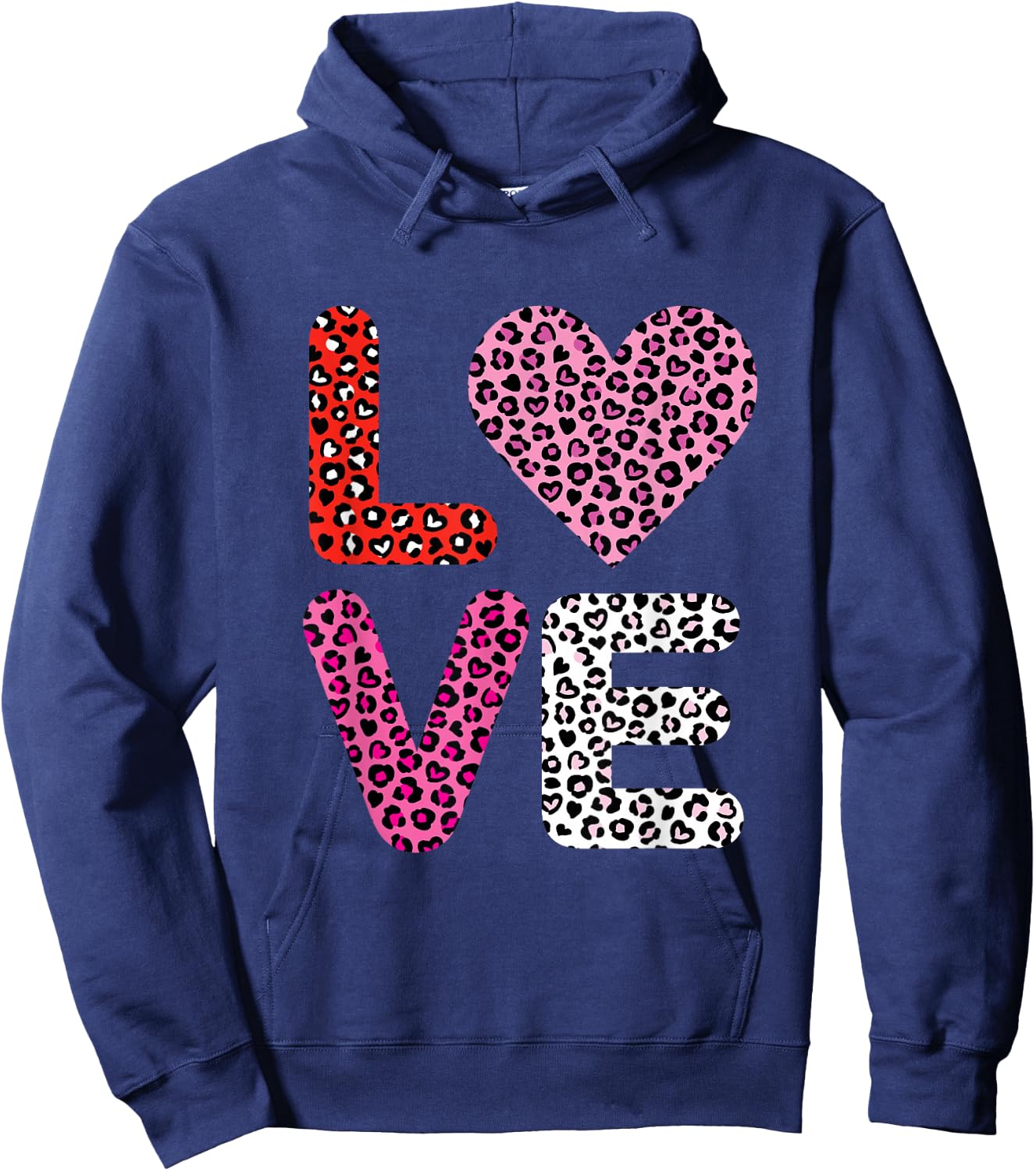 Love Heart Cute Valentine's Day Leopard Cheetah Print Hoodie - Hoodie | Navy