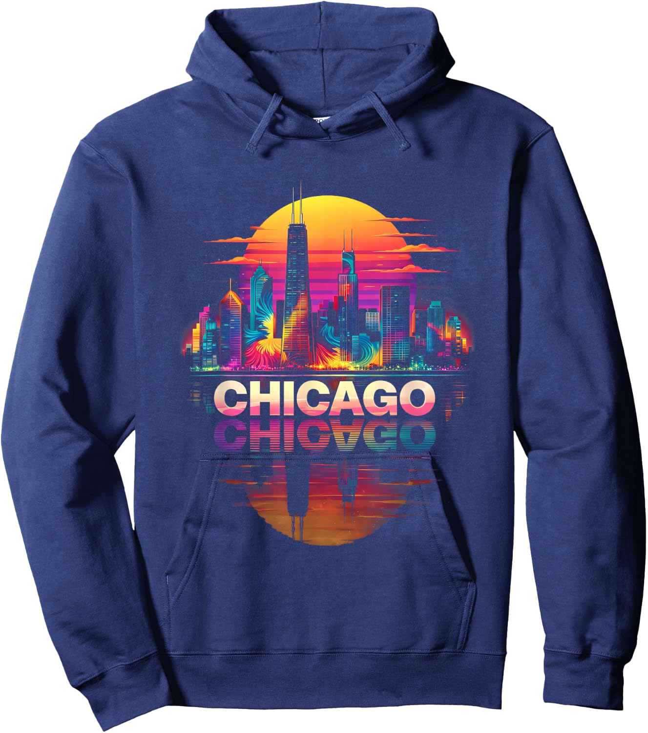 I Love Chicago Skyline Chicago City Tie Dye Souvenir Chicago Hoodie - Hoodie | Navy