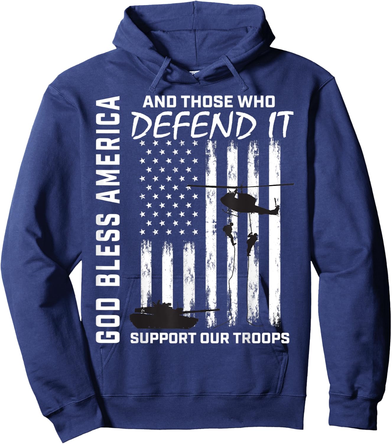 God Bless America Support Our Troops Veterans American Flag Hoodie - Hoodie | Navy