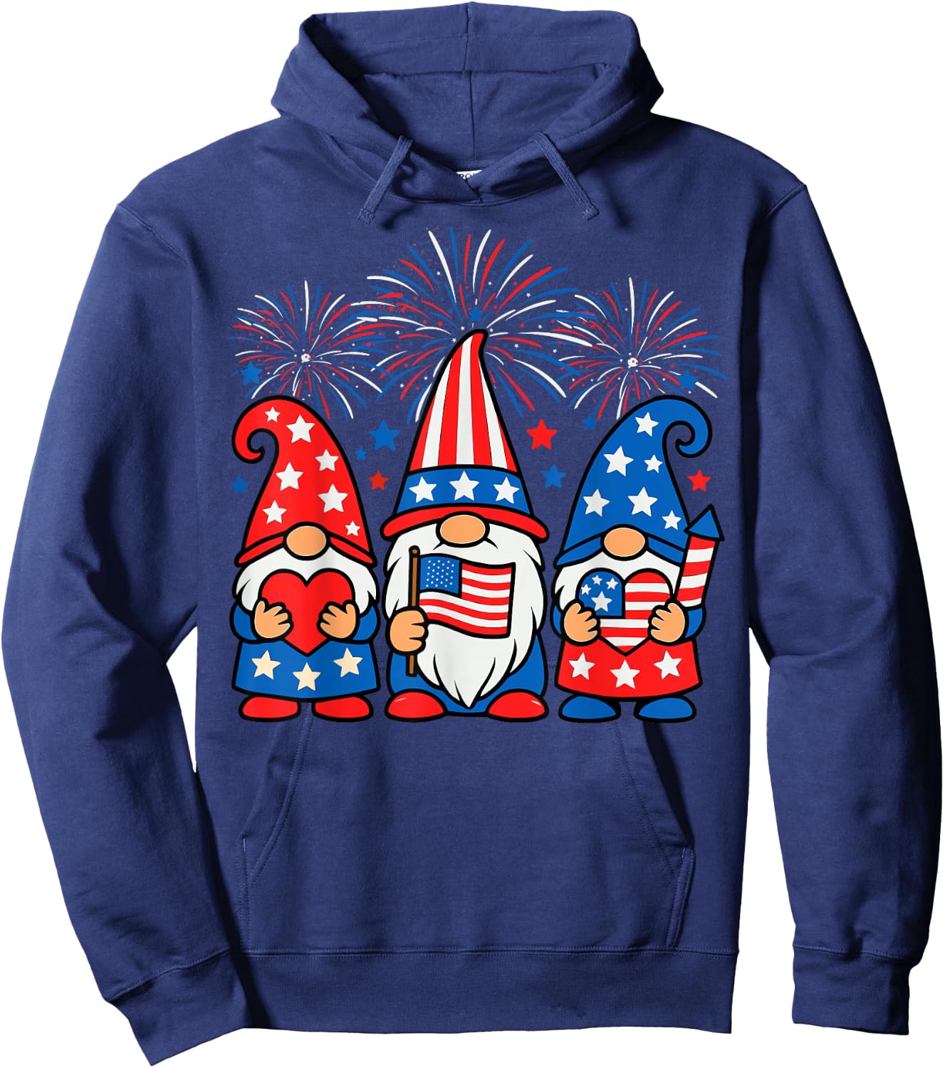 Gnomes American Flag Independence Day Patriotic 4th of July Hoodie - Hoodie | Navy