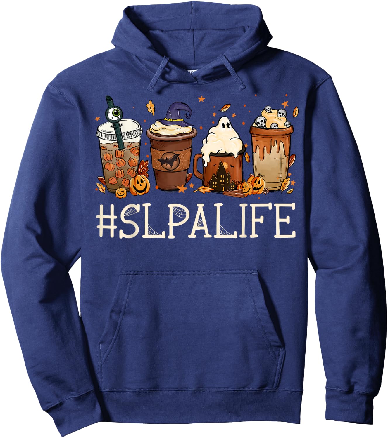 SLPA Horror Fall Coffee Spooky Halloween Pumpkin Autumn Hoodie - Hoodie | Navy