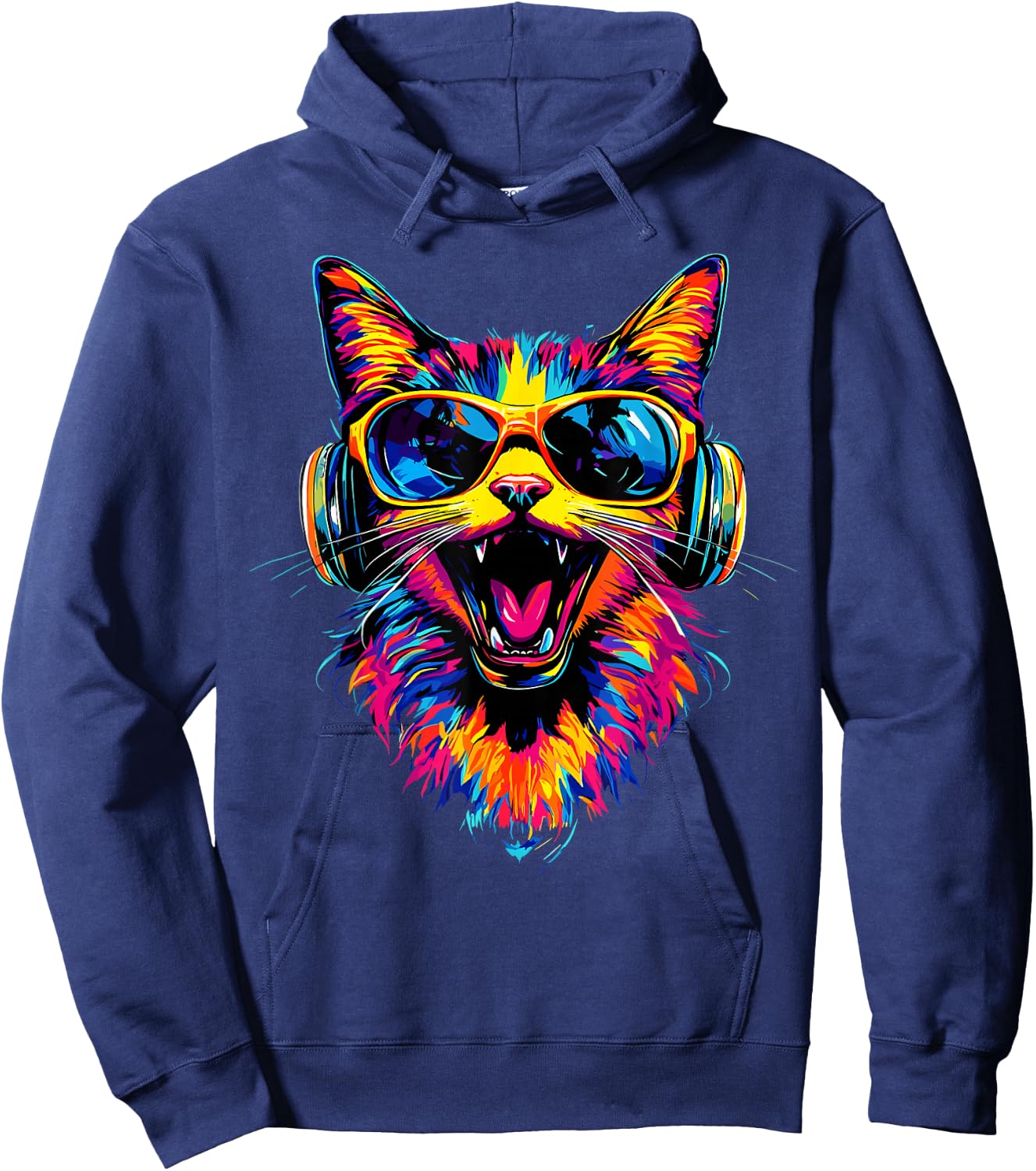 Cat Sunglasses Helmet Colorful Rainbow Cats , Black, S Hoodie - Hoodie | Navy