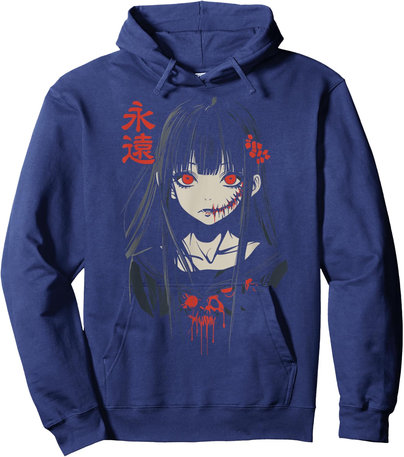 Anime Horror Girl Aesthetic Soft Grunge Waifu Japanese Girl Hoodie - Hoodie | Navy