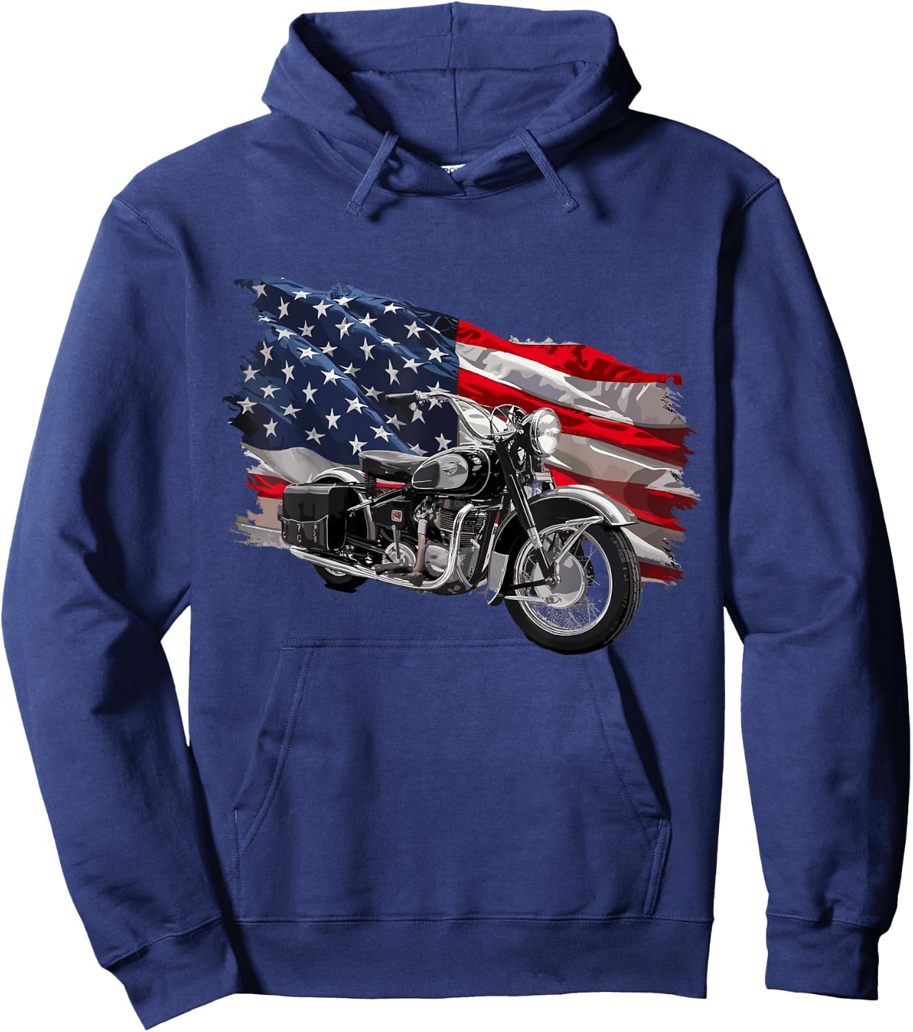 Cool Motorcycle Distressed USA American Flag Apparel Hoodie - Hoodie | Navy