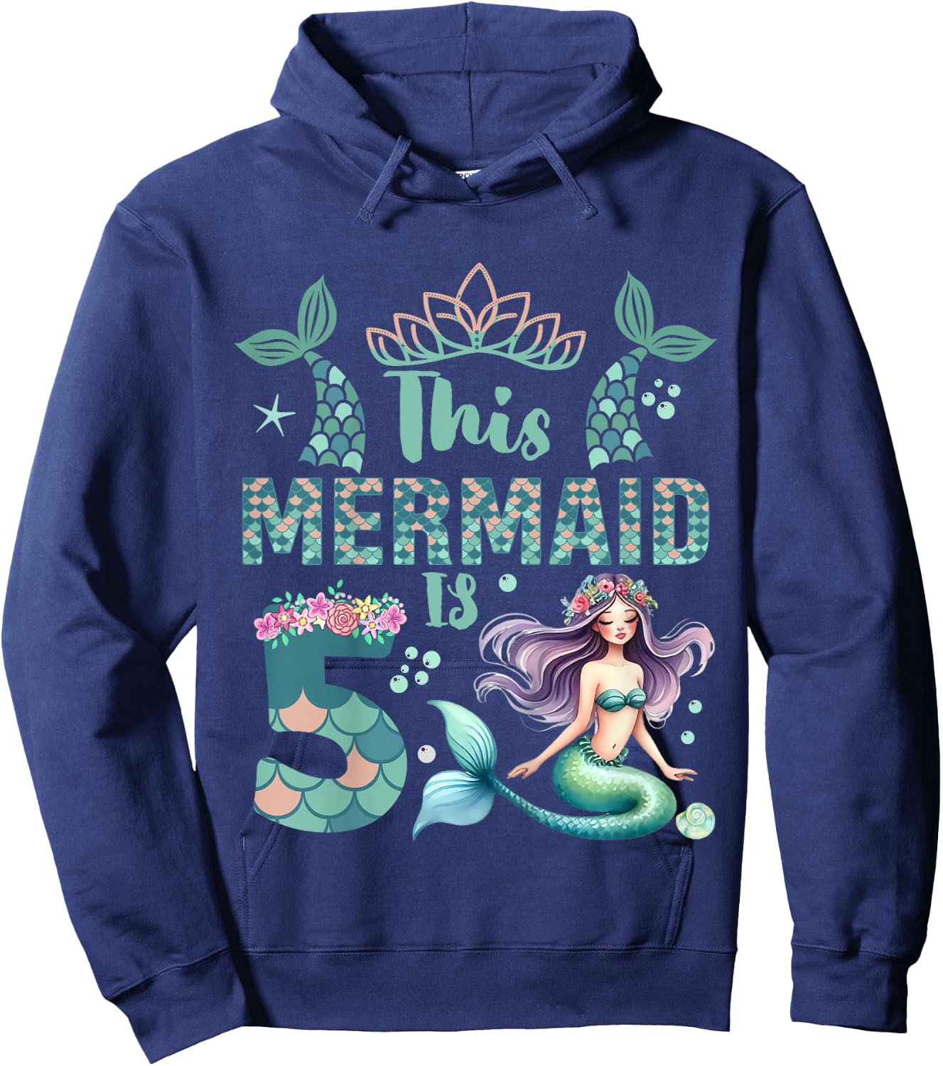 Girls 5th Birthday: This Mermaid Is 5 Years Old Costume Hoodie - Hoodie | Navy