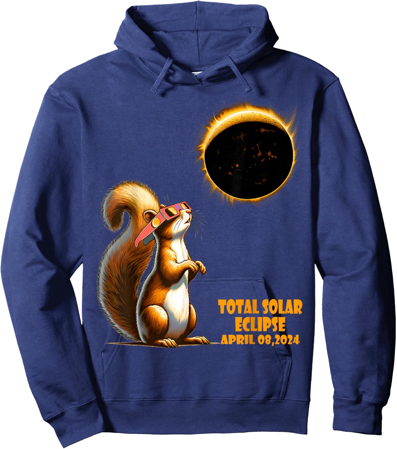 Watching Squirrel Solar Eclipse April 2024 North America Hoodie - Hoodie | Navy