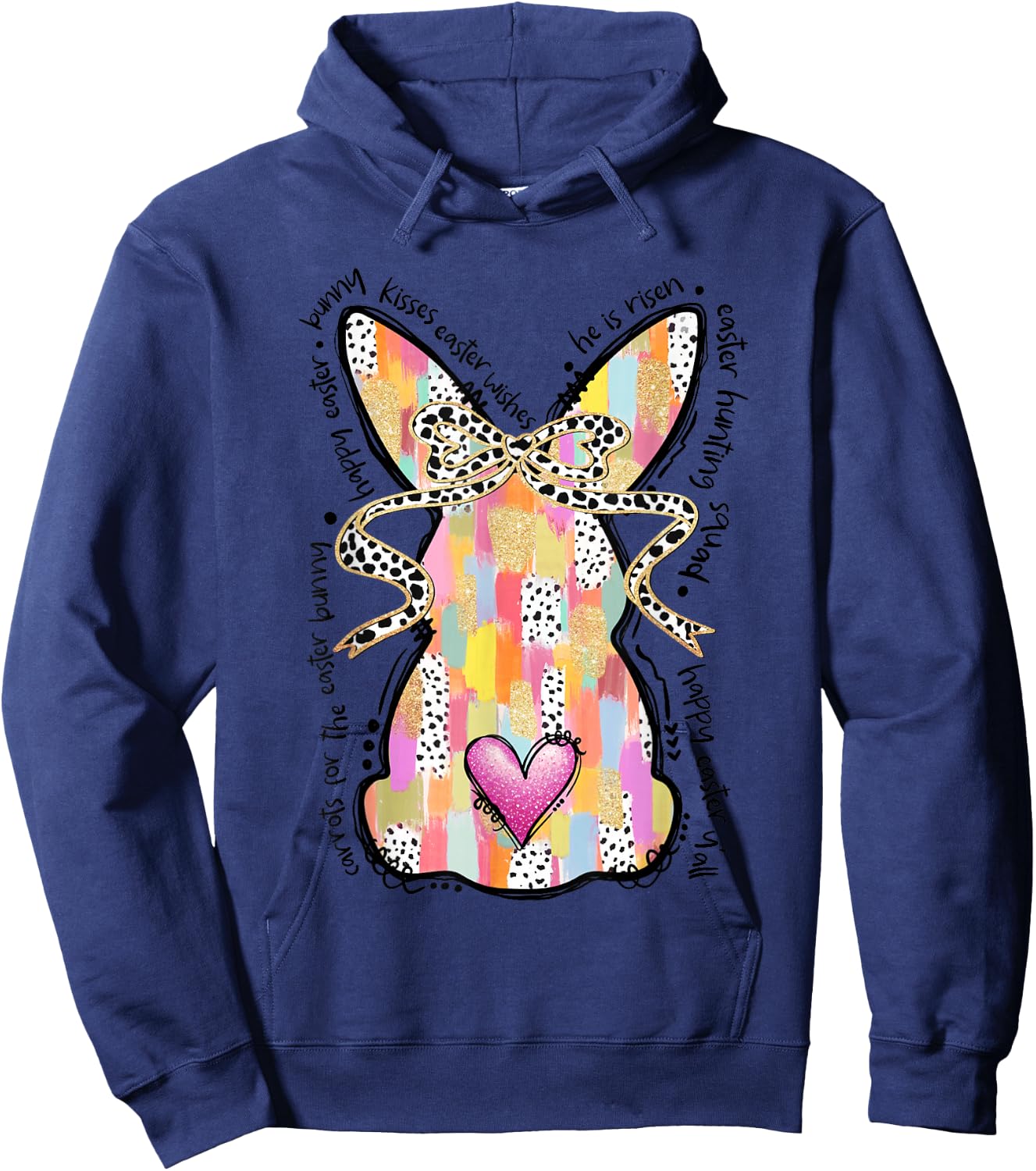 Happy Easter Bunny Coquette Bow Brushstroke Easter Girl Kids Hoodie - Hoodie | Navy
