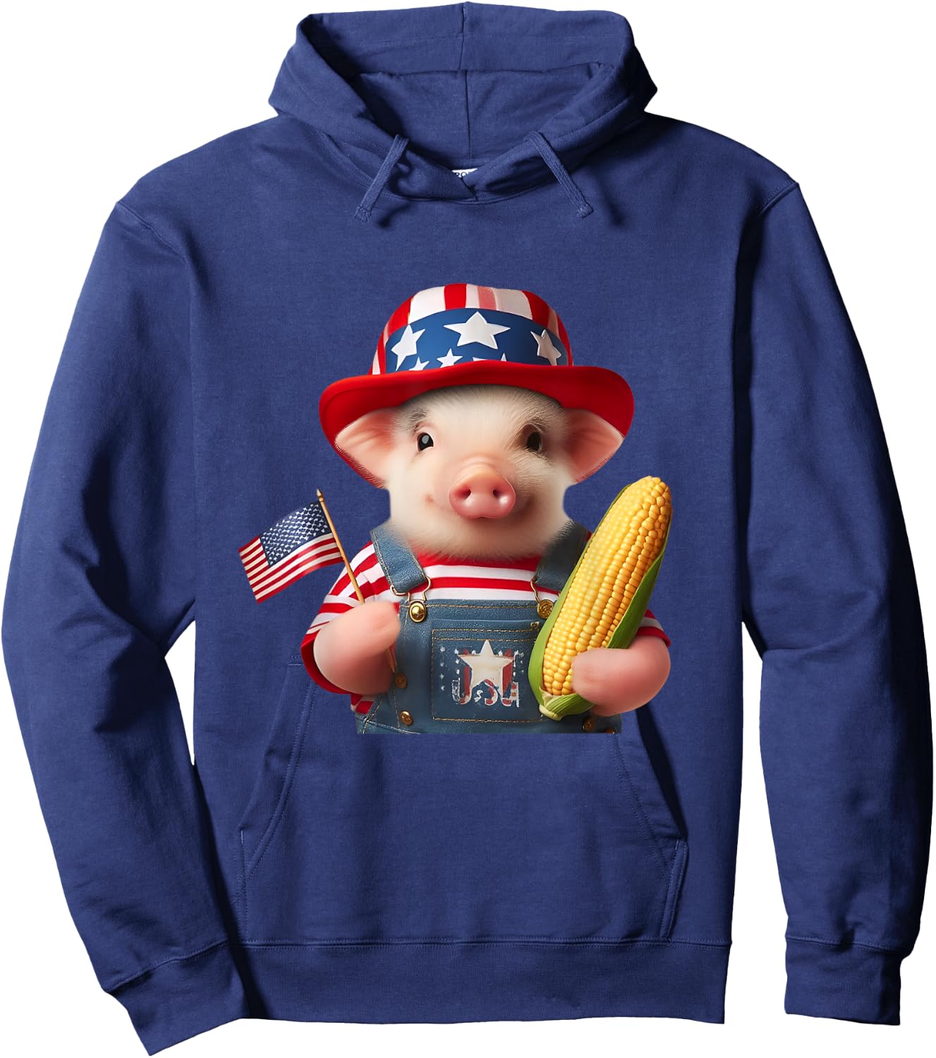 4th of July Pig American Us Flag Patriotic Corn 4th of July Hoodie - Hoodie | Navy