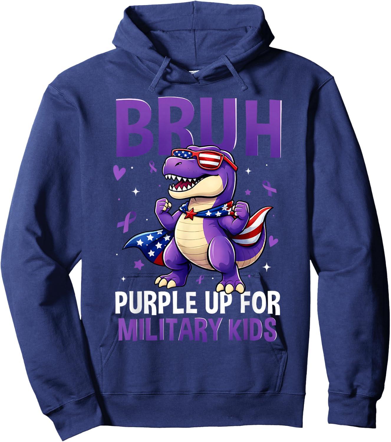 Bruh Purple Up for Military Kids Military Child Dinosaur Hoodie - Hoodie | Navy
