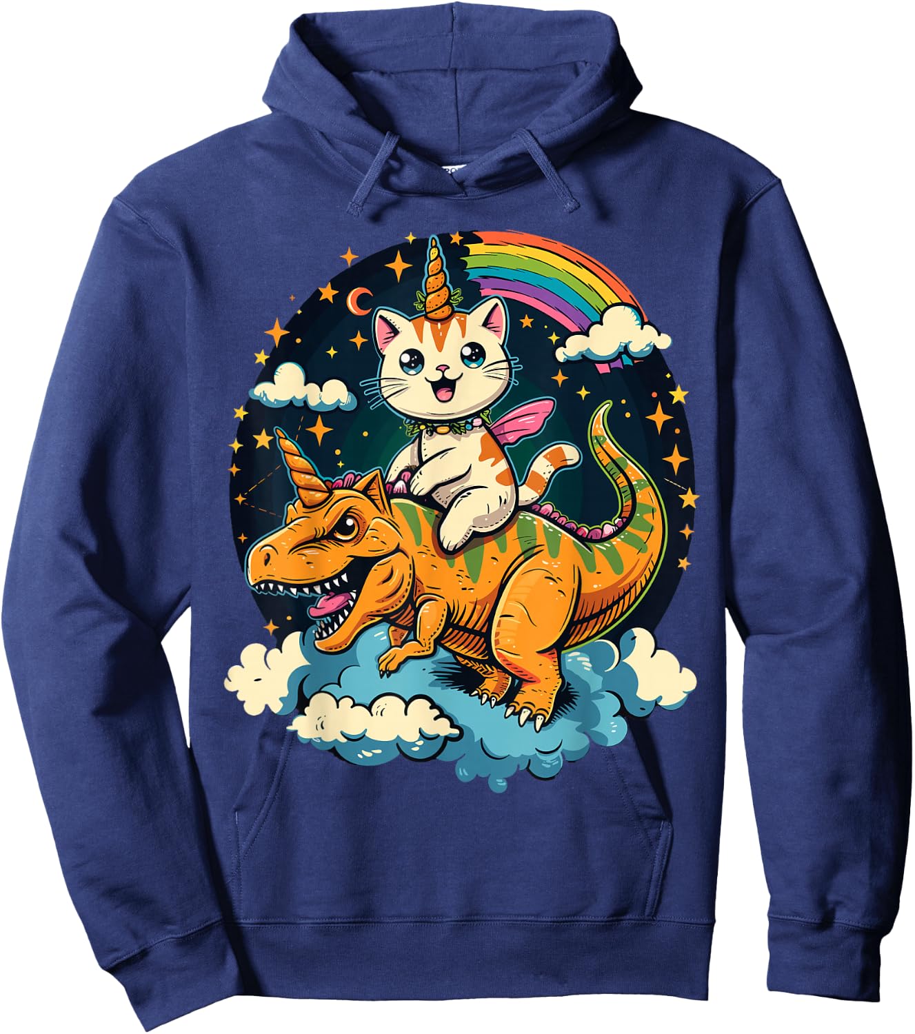 Cat Riding Dinosaur Kitten Lover Space Galaxy Hoodie - Hoodie | Navy
