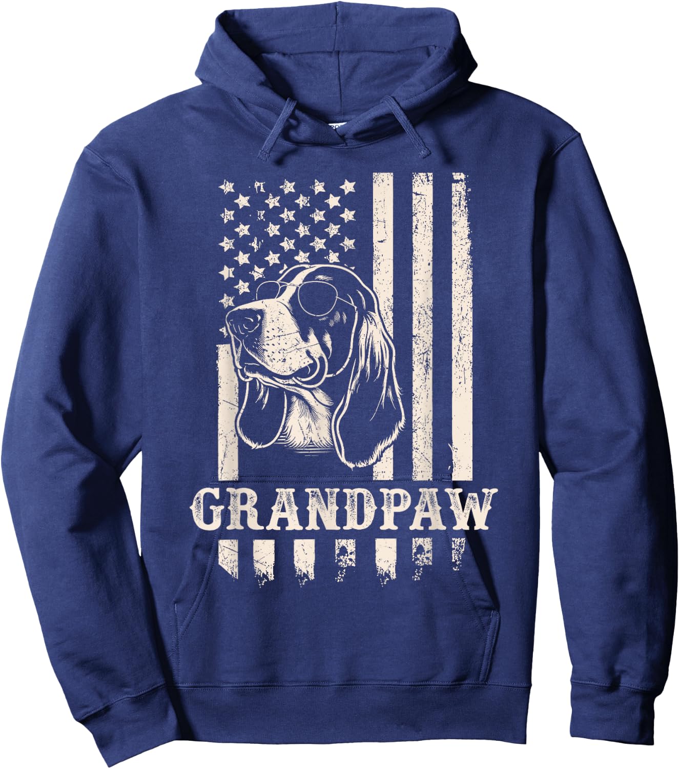Grandpaw Basset Hound American Flag Sunglasses Retro Grandpa Hoodie - Hoodie | Navy
