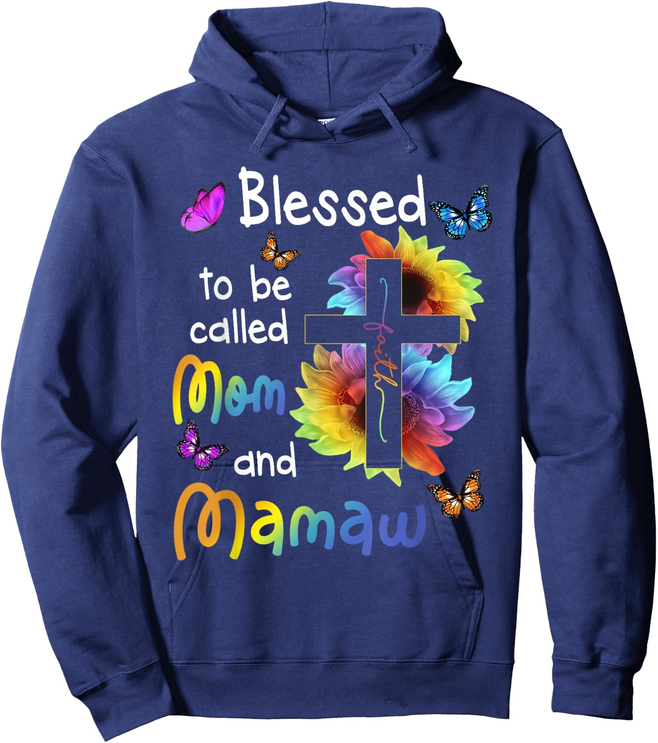Blessed To Be Called Mom And Mamaw Christian Cross Hoodie - Hoodie | Navy