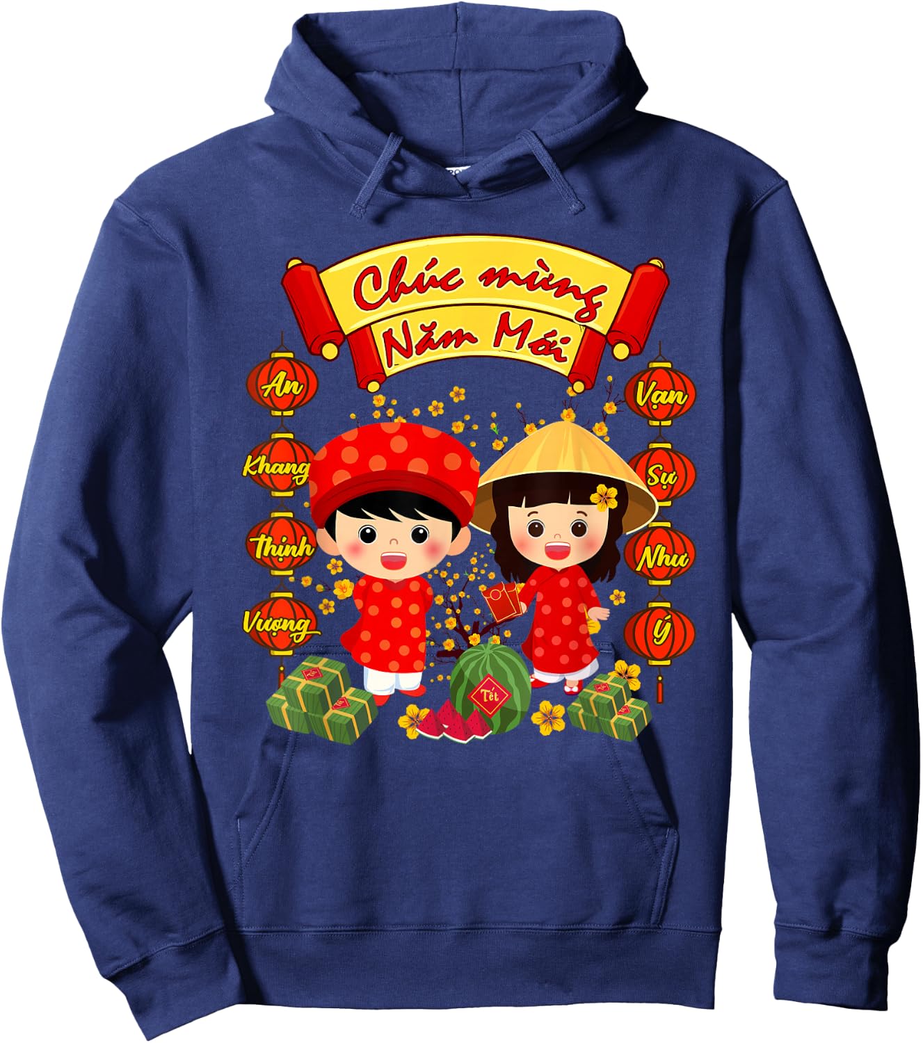 Chuc Mung NAM Moi Boy Girl Ao Dai Vietnamese TET Li Xi Me Hoodie - Hoodie | Navy