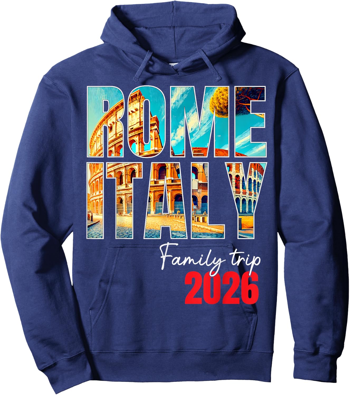 Rome Italy Family Trip 2026 Europe Vacation Colosseum Crew Hoodie - Hoodie | Navy