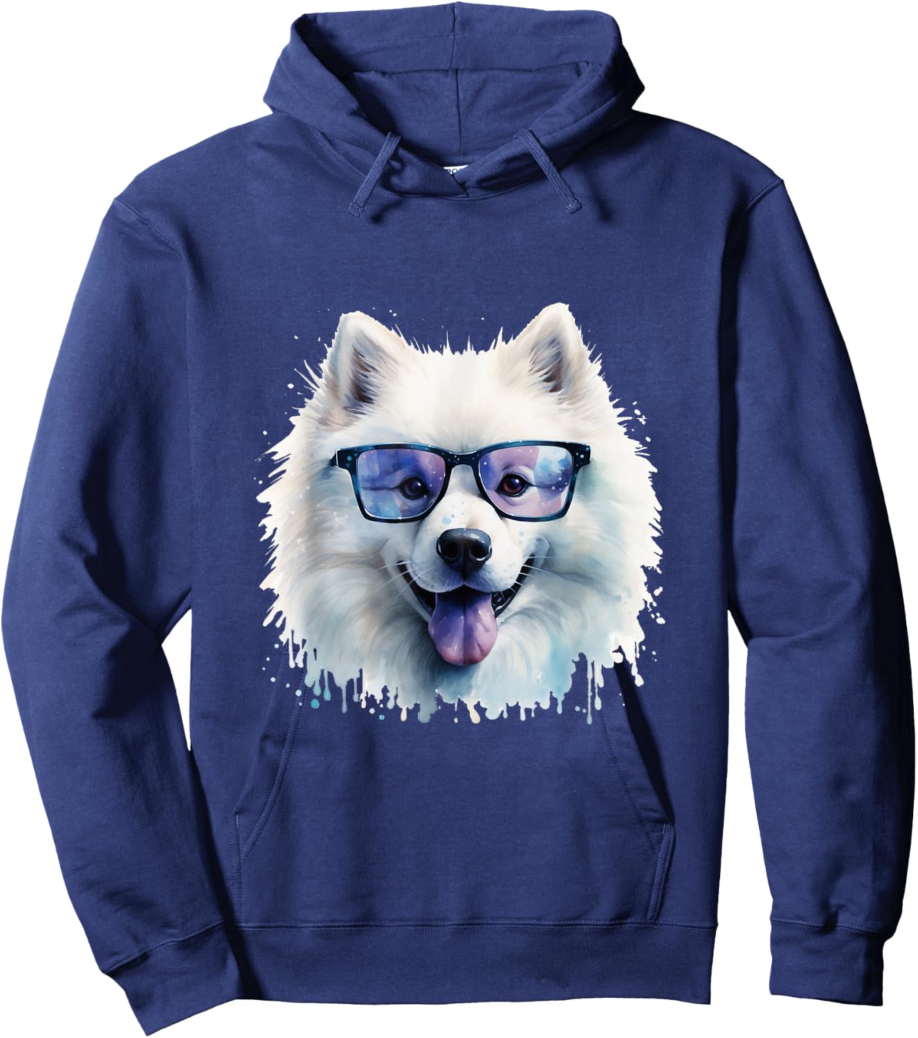 Samoyed Dog Wearing Glasses Watercolour Hoodie - Hoodie | Navy