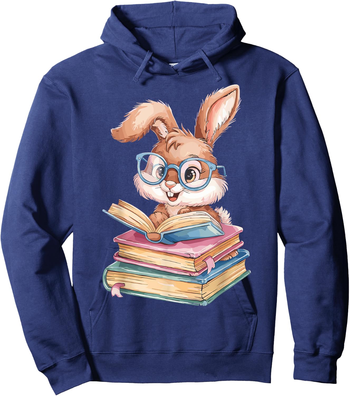 Bunny Rabbit Reading Books Funny Rabbit Books Bunny Reader Hoodie - Hoodie | Navy
