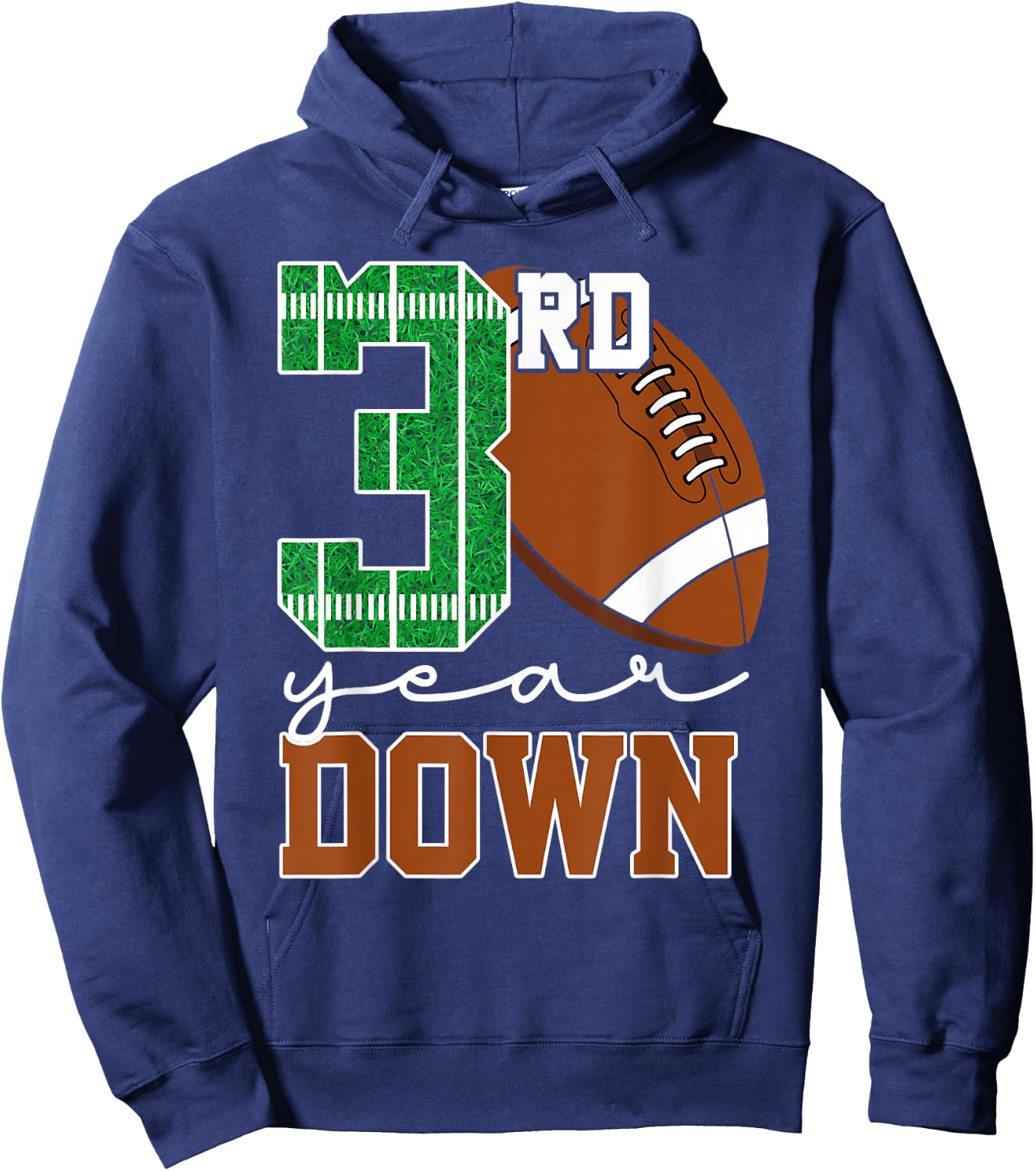 3rd Year Down Football Lover Third Birthday Boy Party Hoodie - Hoodie | Navy