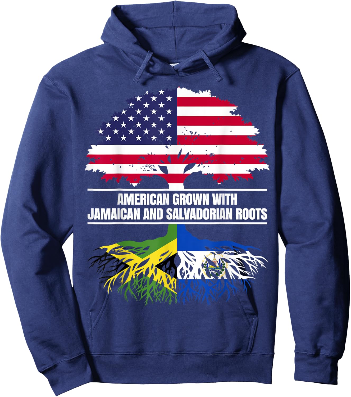 American Grown with Flag Heritage Jamaican Salvadorian Roots Hoodie - Hoodie | Navy