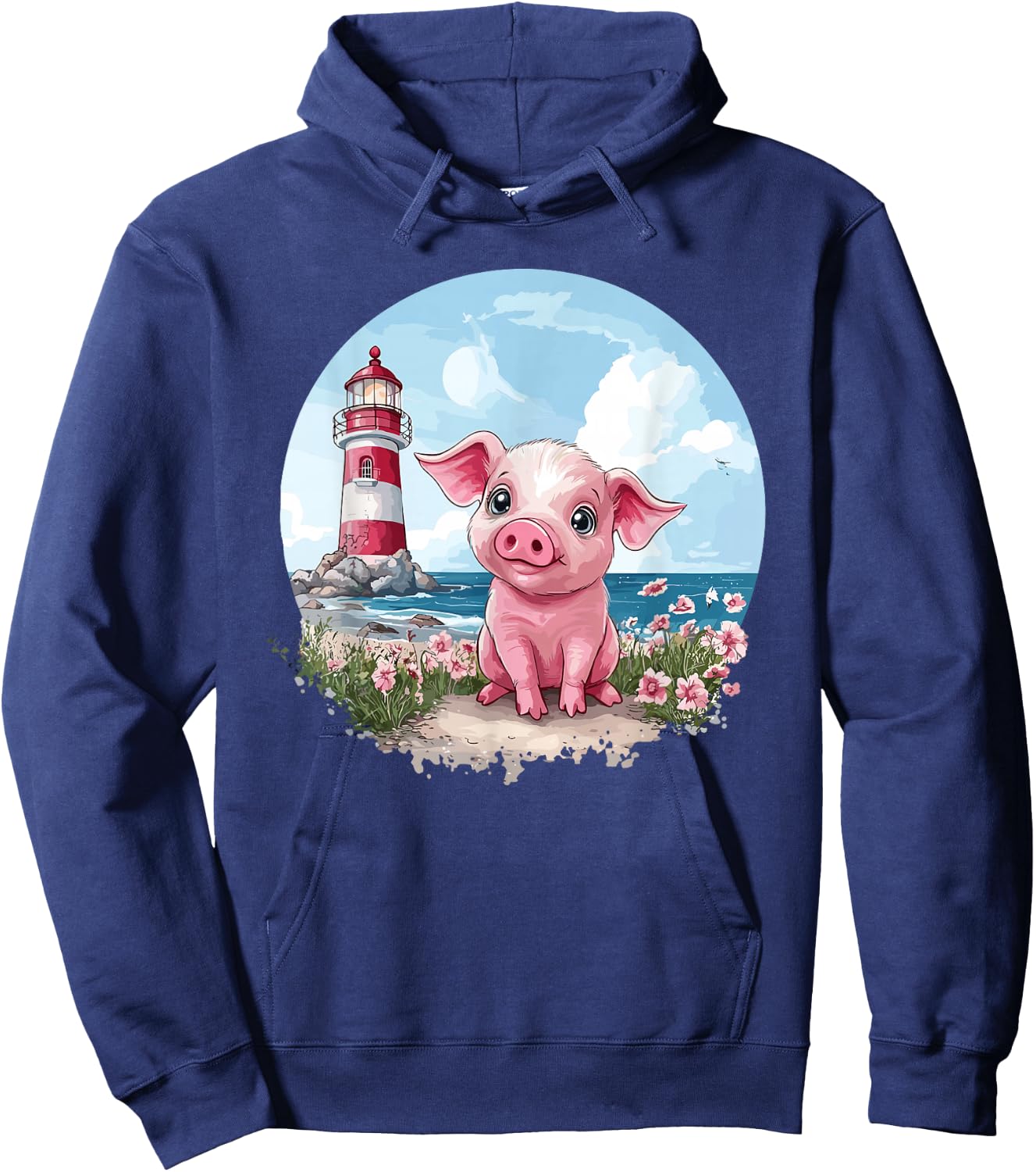 Adorable Piglet By The Lighthouse Hoodie - Hoodie | Navy