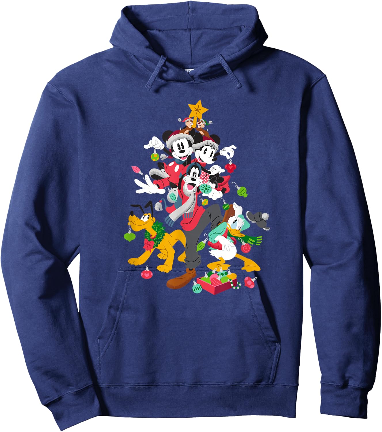 Disney Mickey Minnie Goofy Pluto Chip Dale Christmas Tree Hoodie - Hoodie | Navy