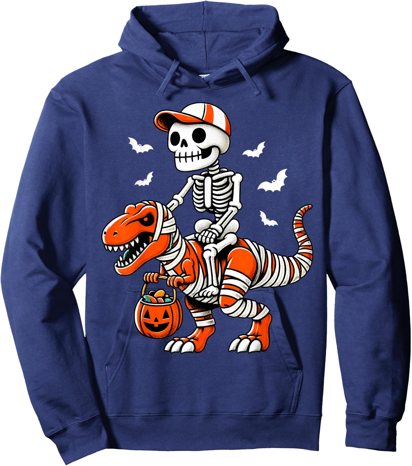 Cool Skeleton T Rex Dino Mummy Toddler Boy Halloween Boy Kid Hoodie - Hoodie | Navy