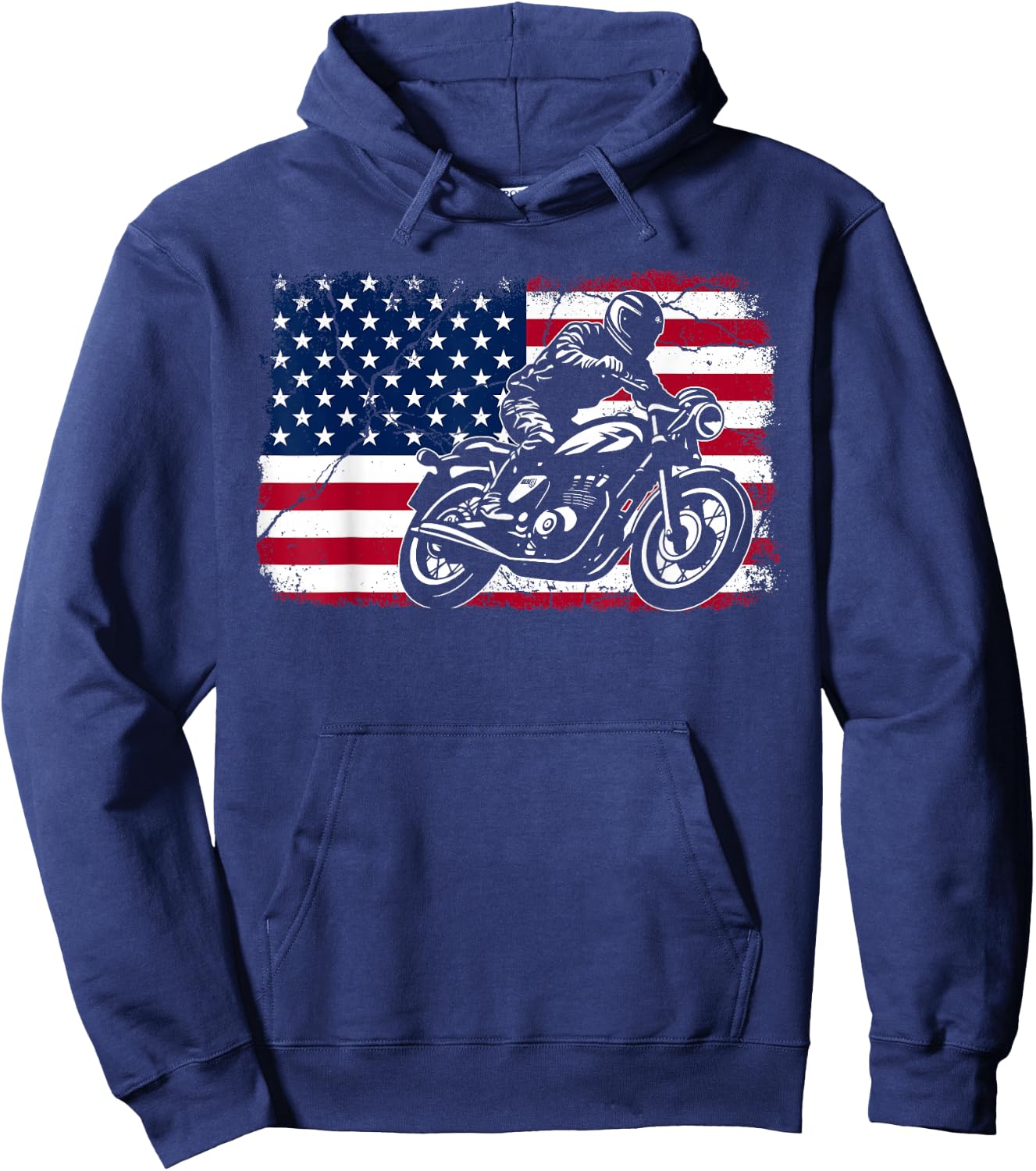 American Flag Biker Motorcycle USA Flag 4th of July Boys Men Hoodie - Hoodie | Navy