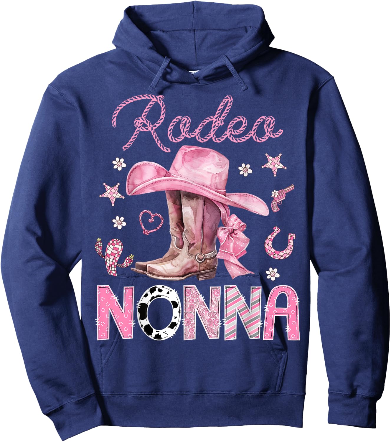 Rodeo Nonna Pink Boots Coquette CowGirl 1St Birthday Hoodie - Hoodie | Navy