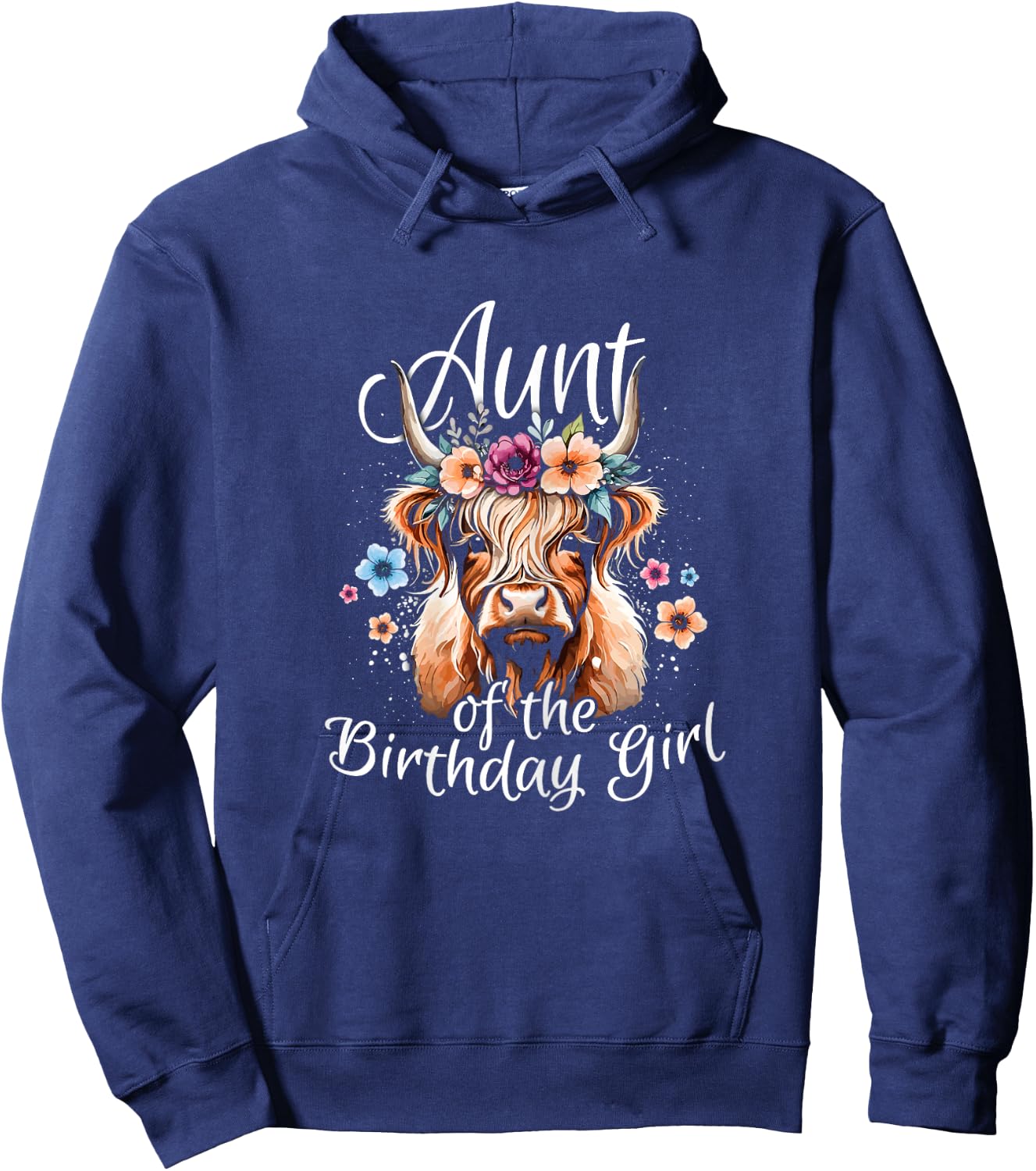 Aunt Of The Birthday Girl Highland Cow Hoodie - Hoodie | Navy