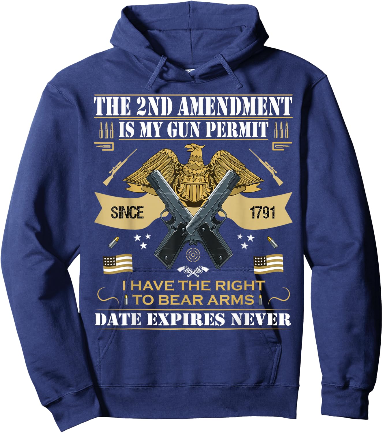 Pro Gun Second Amendment is My Gun Permit USA American Flag Hoodie - Hoodie | Navy
