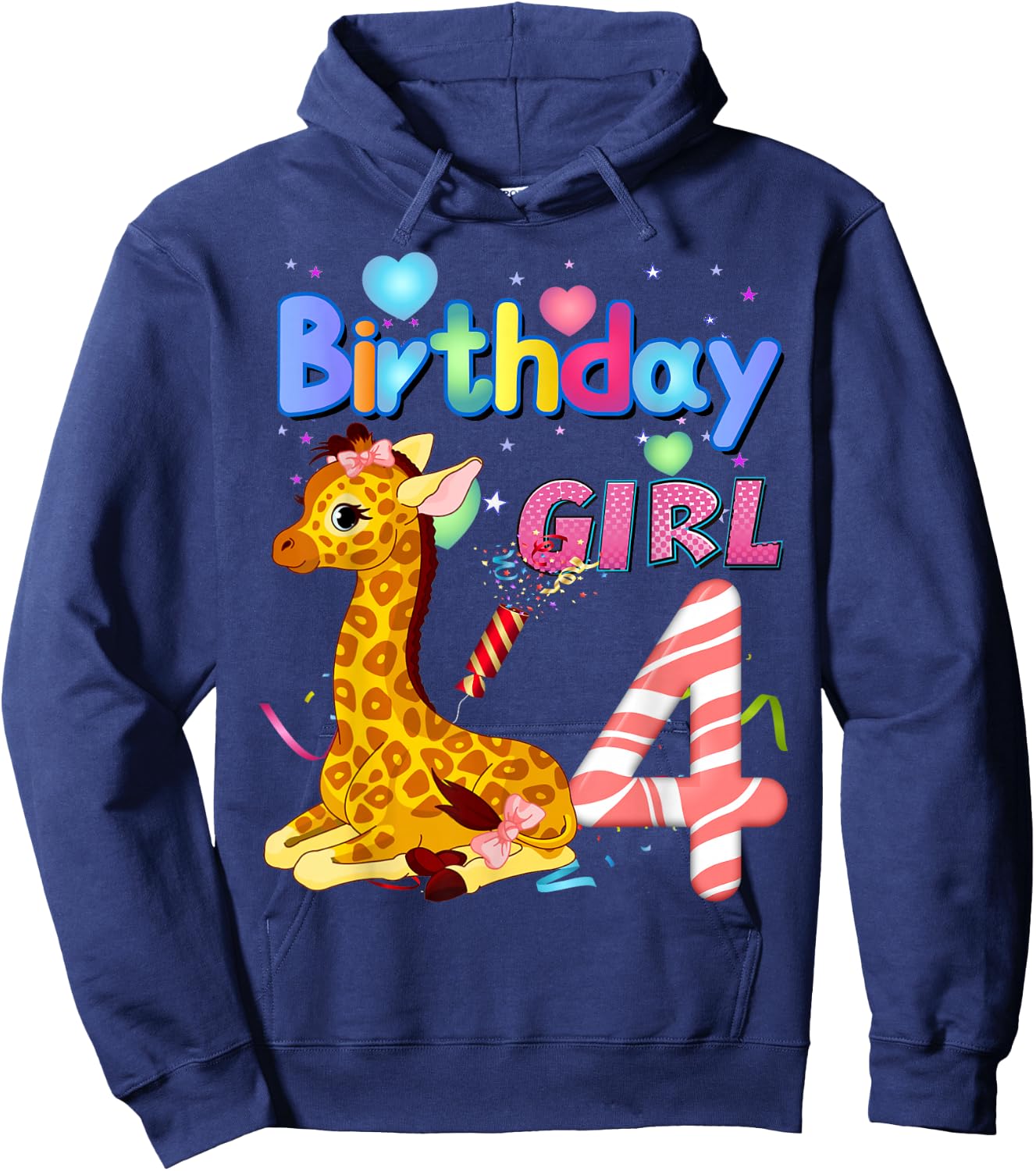 Giraffe Birthday For Girl 4th Giraffe Birthday 4 Year Old) Hoodie - Hoodie | Navy