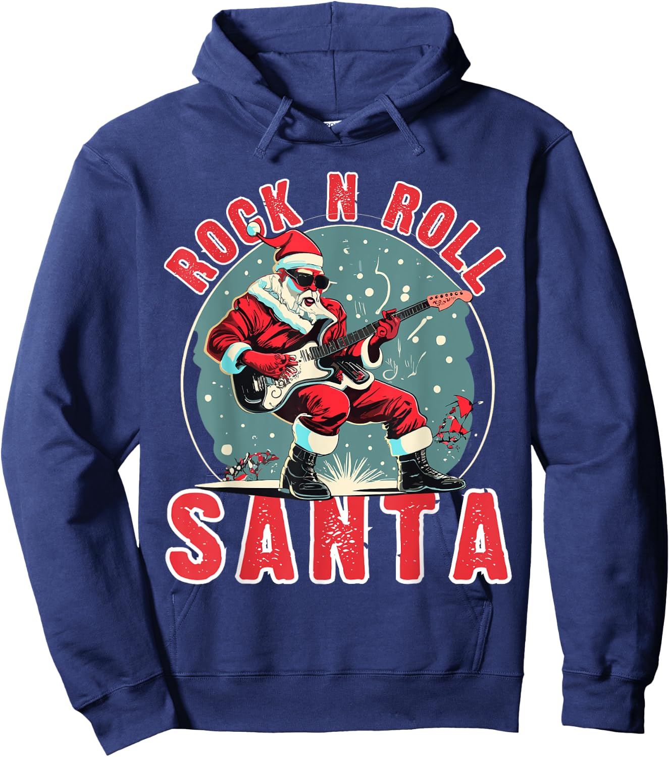 Rock N Roll Christmas Santa Playing Guitar Hoodie - Hoodie | Navy