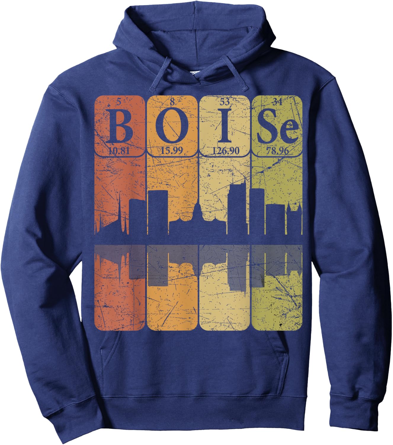 Boise Periodic Table Elements Boise Idaho Skyline Retro Hoodie - Hoodie | Navy