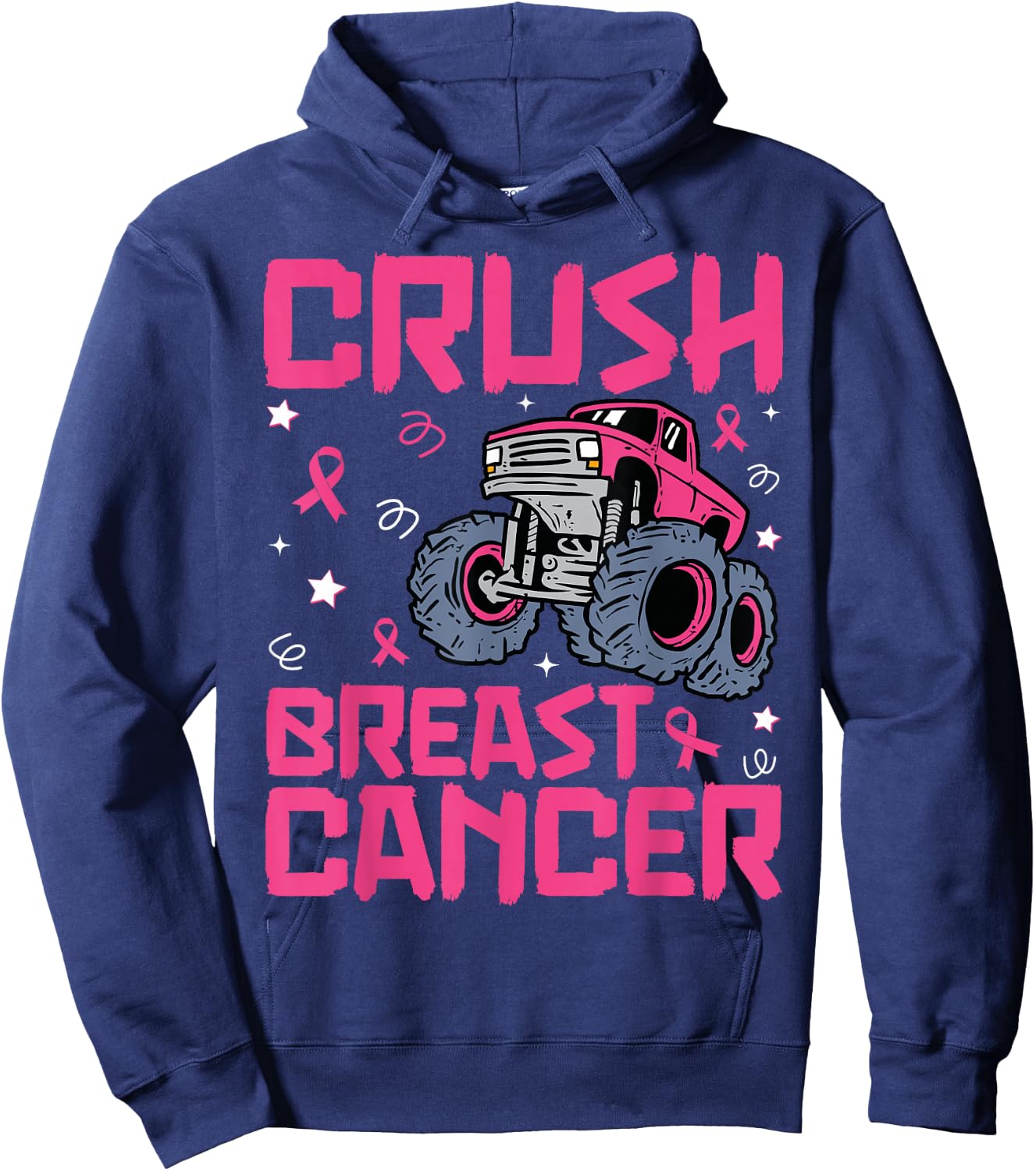 Crush Breast Cancer Awareness Monster Truck kids Boys Girls Hoodie - Hoodie | Navy