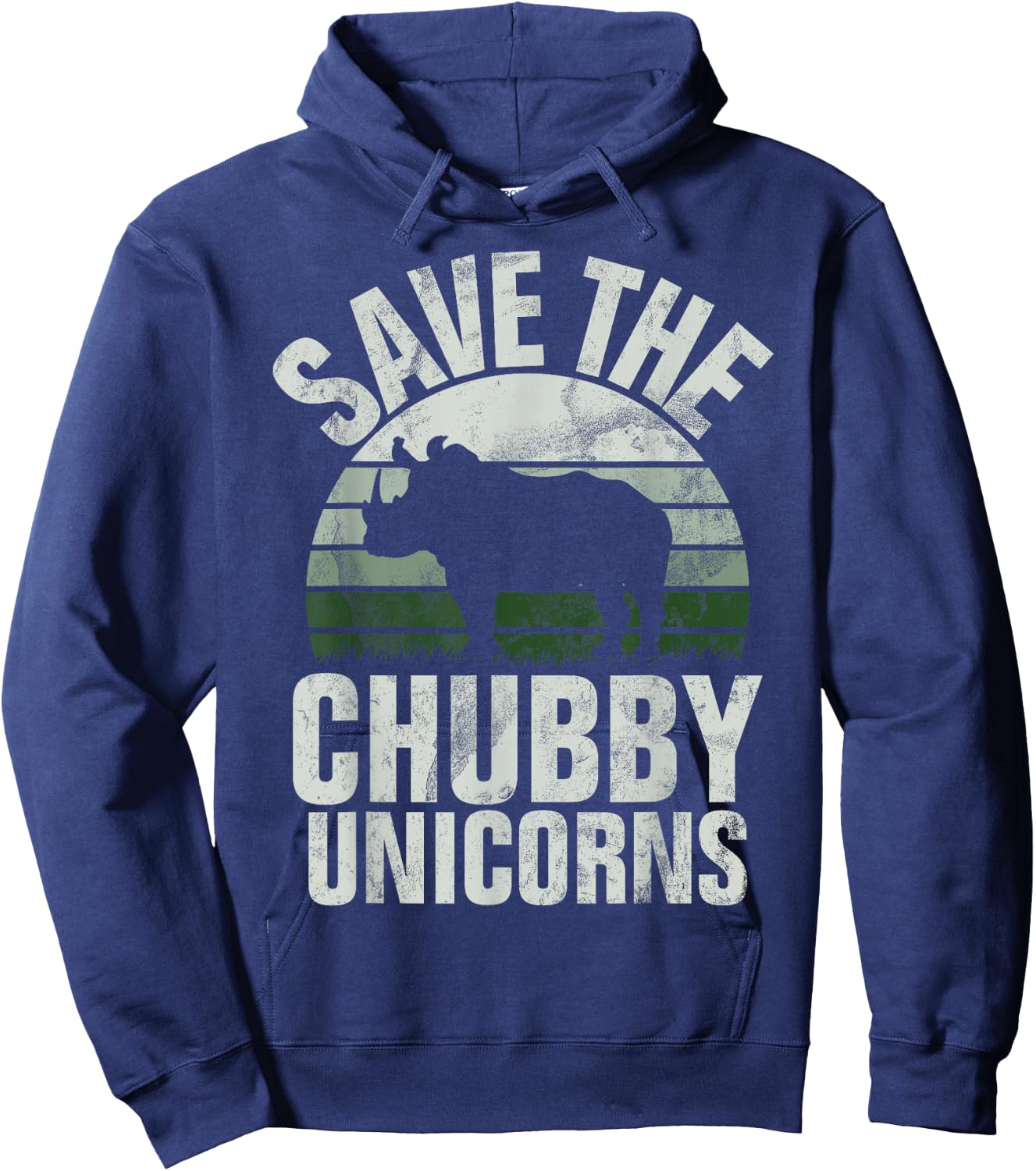 Save The Chubby Unicorns Fat Rino Rhinoceros Retro Hoodie - Hoodie | Navy