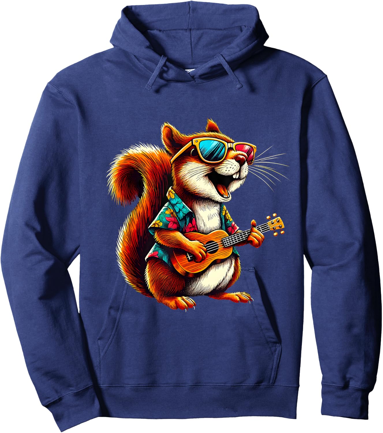 Squirrel Wearing a Hawaiian Shirt, Playing a Ukulele Hoodie - Hoodie | Navy