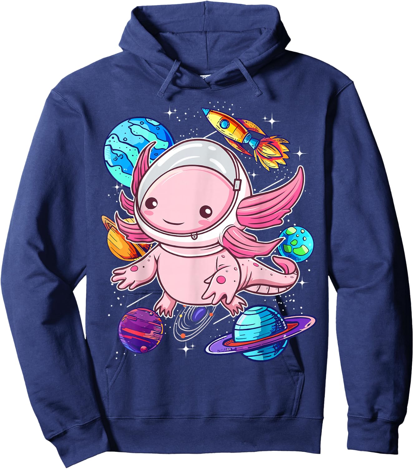 Axolotl Shirts For Girls Boys Kid Axolotl Space Shirt Kawaii Hoodie - Hoodie | Navy