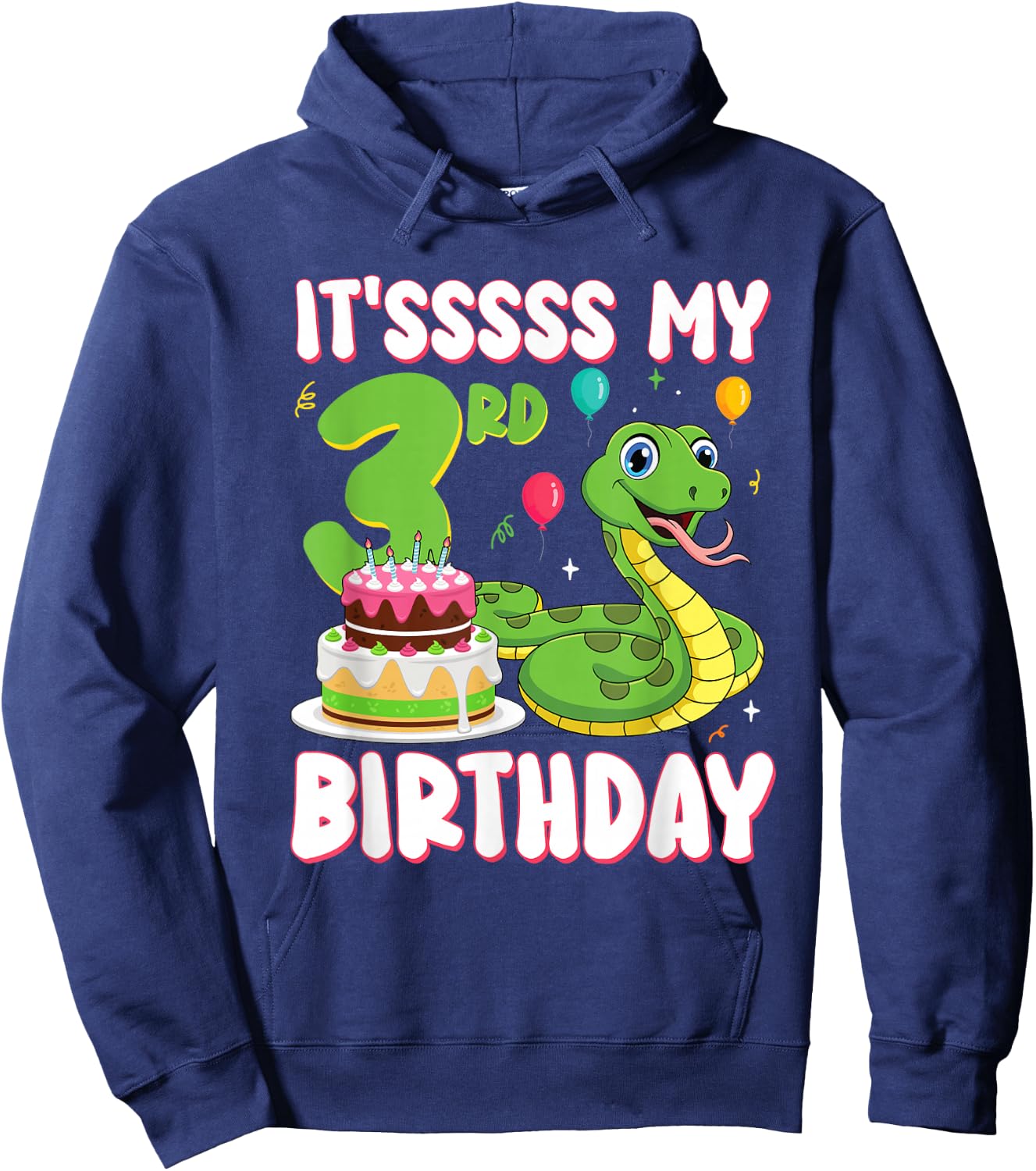 3 Year Old Snake 3rd Birthday Python Party Kids Hoodie - Hoodie | Navy