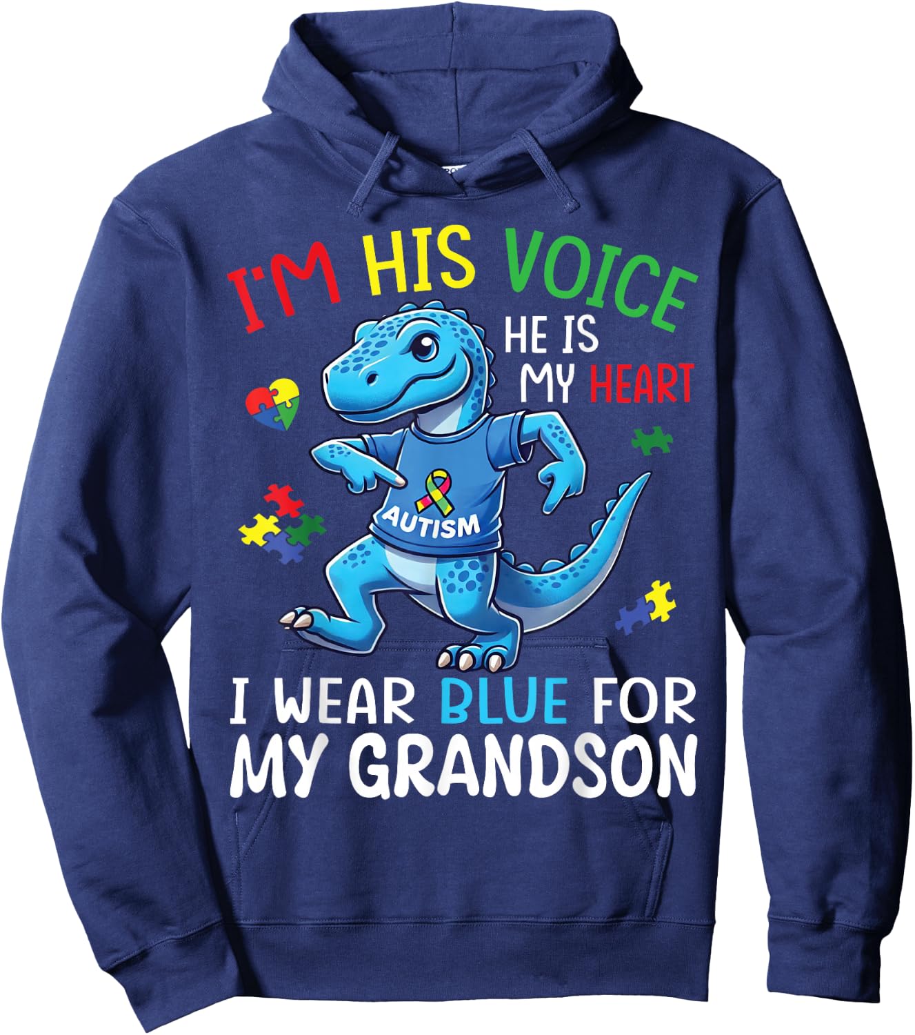 Dino I’m His Voice He’s My Heart I Wear Blue For My Grandson Hoodie - Hoodie | Navy